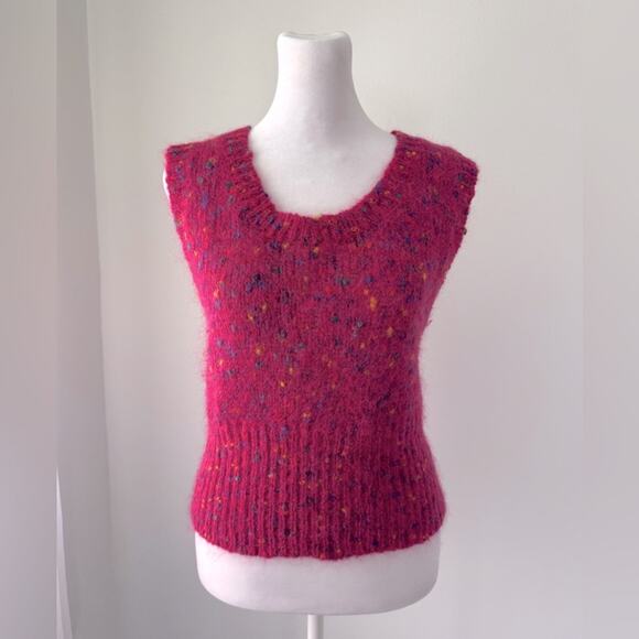 Vintage ‘90s Stefano Basics Hot Pink Mohair Blend Scoop Neck Fuzzy Sweater Vest - Picture 1 of 8